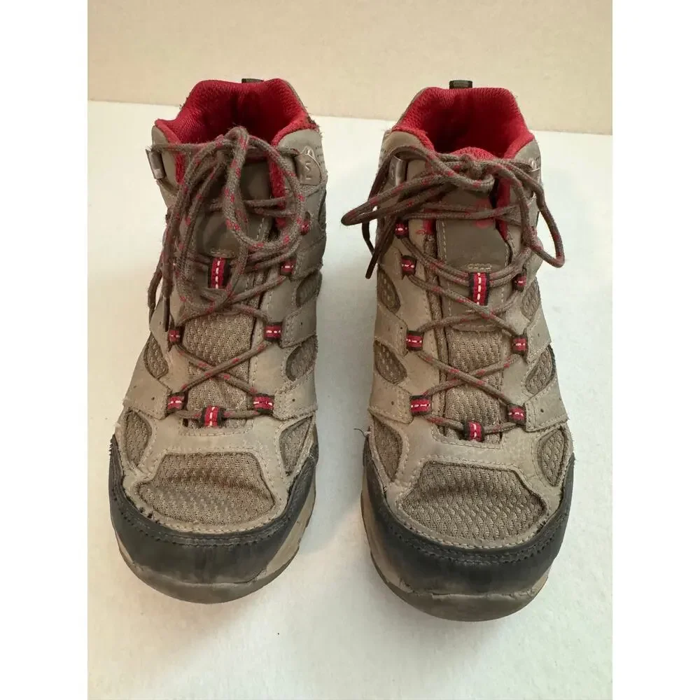 Moab 3 Mid Waterproof Leather Kids' Size 4M Boulder Gray Red Hiking Boots